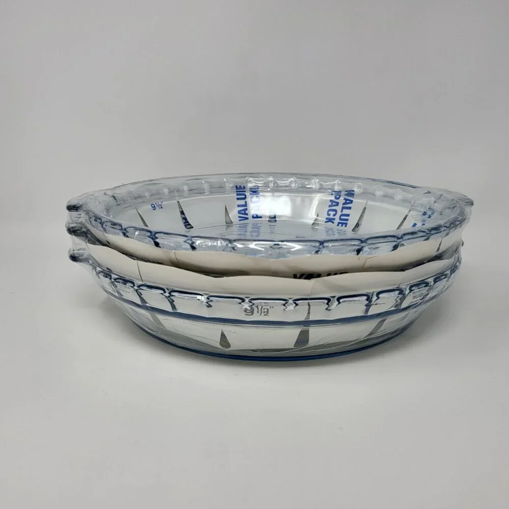 NWT 3pc Pyrex 9 1/2” ORIGINALS Scalloped Handles Bakeware Blush Blue Pie Plates‎